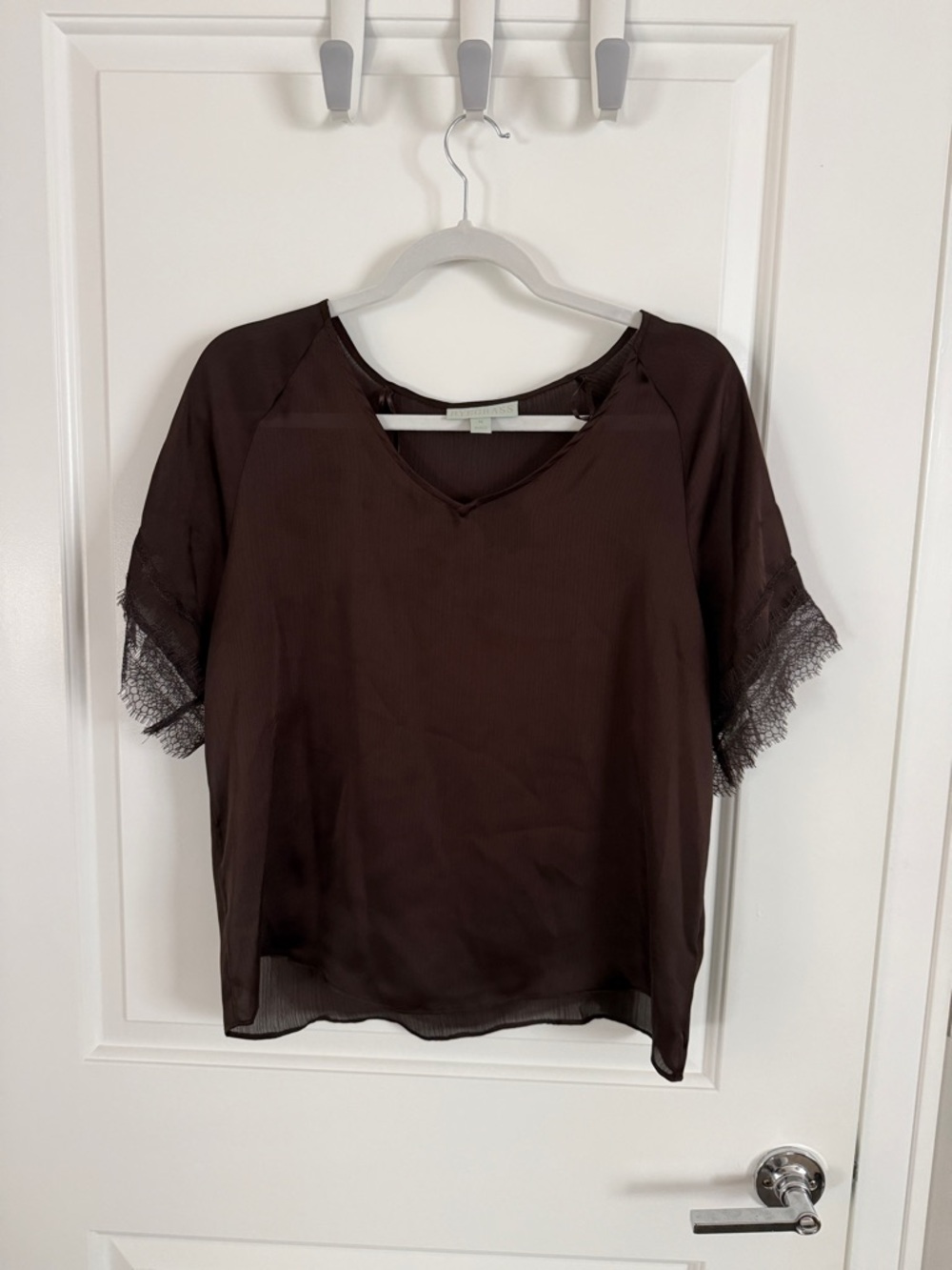 Women’s Lace-Trim V-Neck Top - Brown